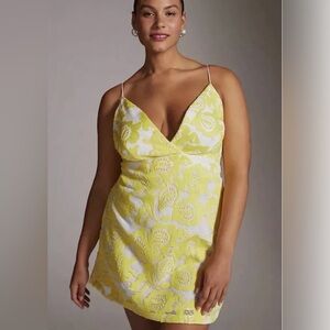 Anthropologie Lemon Floral Mini Dress